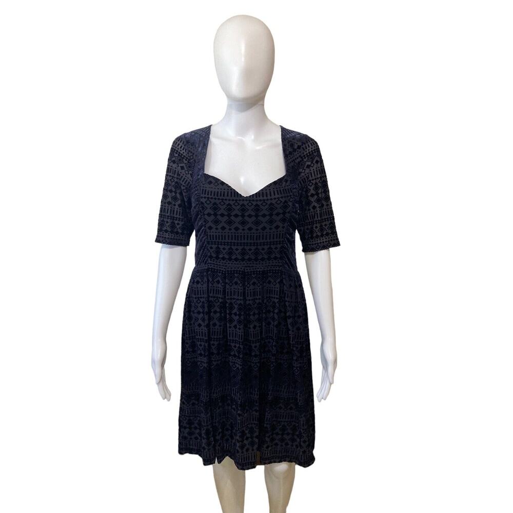Anthropologie Meadow Rue Size Medium Midnight Blue Lined Velvet Dress￼ A Line